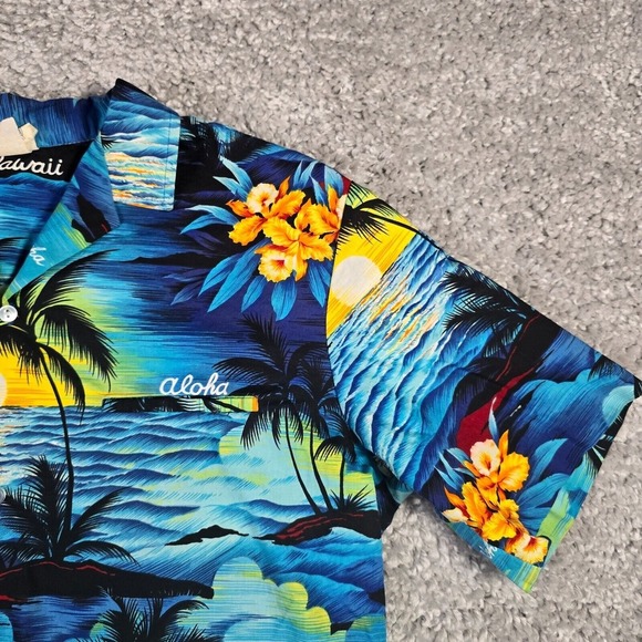 Vintage Royal Creations Shirt Mens Large Hawaiian Aloha Sunset‎ Palm Tree Surf - Picture 3 of 10